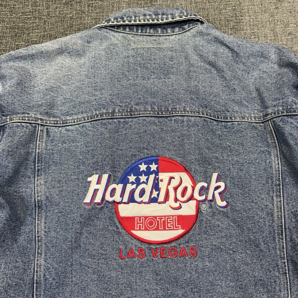 Vintage‎ Hard Rock Cafe Hotel Las Vegas Denim Jean Jacket Men's Medium USA Flag